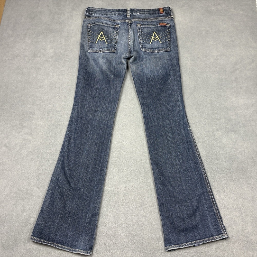 7 For All Mankind Size 31 "A" Pocket Flare Jeans Medium Wash Stretch 32" Inseam - Picture 2 of 11